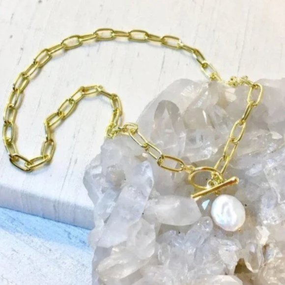 Anthropologie Jewelry - Gold Freshwater Pearl Necklace